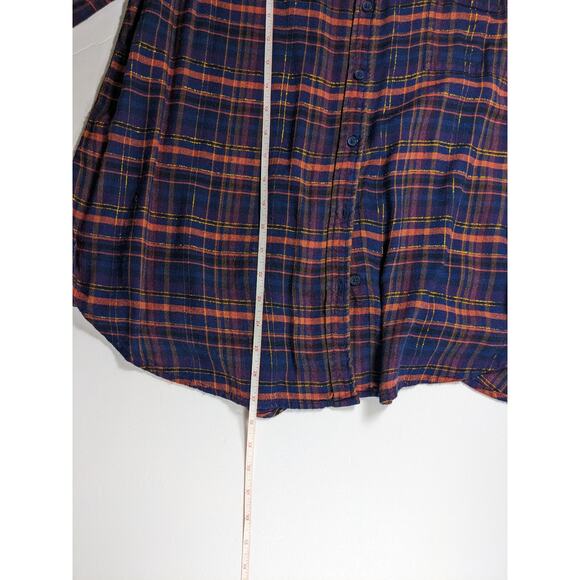 Lucky Brand Plaid Button Down Navy Blue Orange Gold Black Plus Size 1X Flannel - Picture 7 of 7
